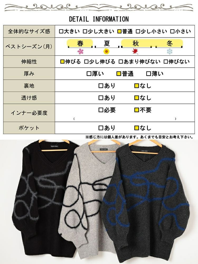 大きいサイズ レディース メランジラインVネックニットチュニック maru-20026