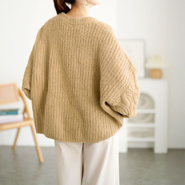 大きいサイズ レディース ケーブル編みクロップドワイドニット maru-20025