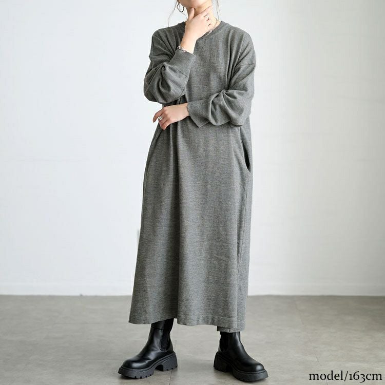 大きいサイズ レディース ラウンドネックAラインニットワンピース maru-20024