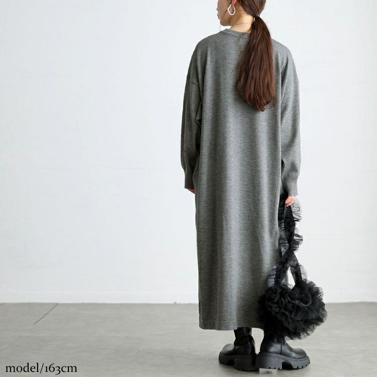 大きいサイズ レディース ラウンドネックAラインニットワンピース maru-20024