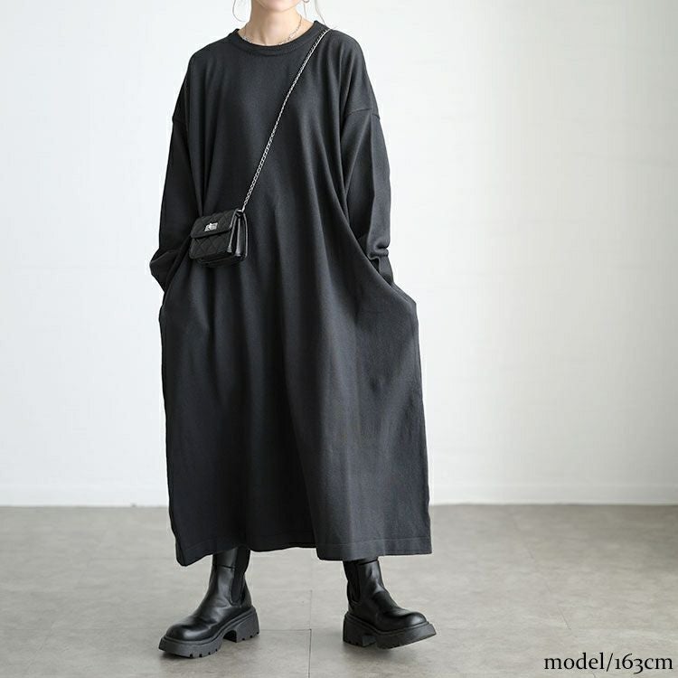 大きいサイズ レディース ラウンドネックAラインニットワンピース maru-20024