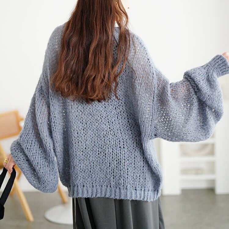 大きいサイズ レディース ボリューム袖オーバーサイズローゲージニット jp569