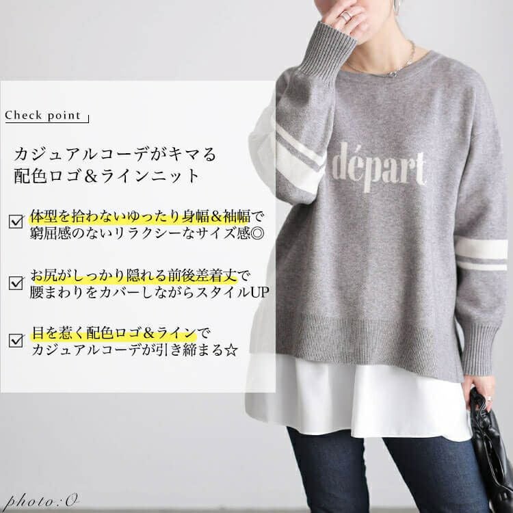 大きいサイズ レディース ロゴ＆ライン配色ジャガードニット cpdai-641612