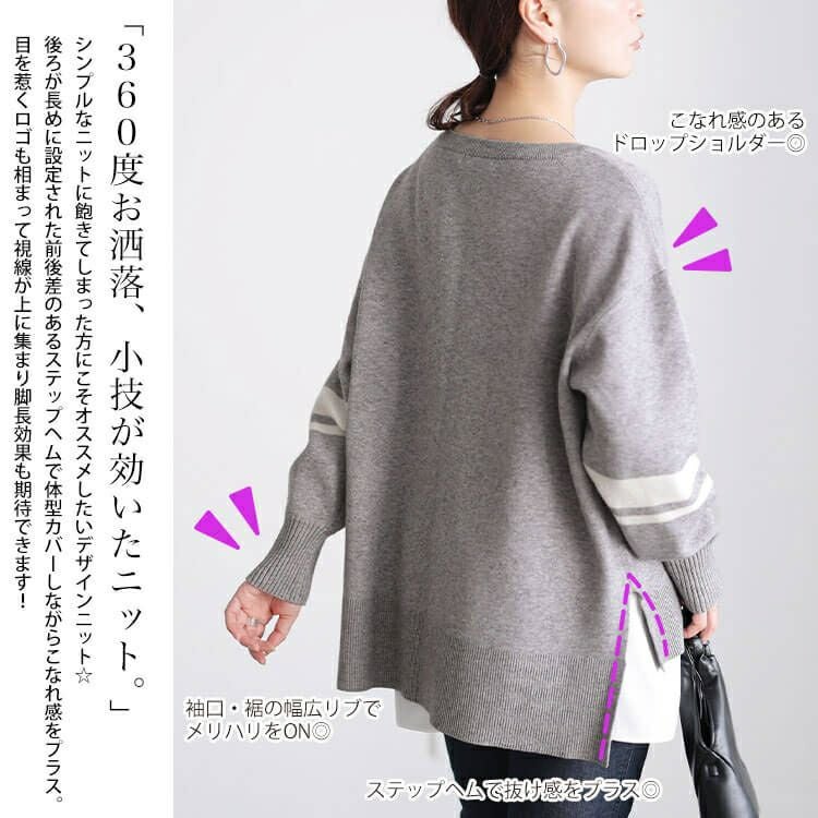 大きいサイズ レディース ロゴ＆ライン配色ジャガードニット cpdai-641612