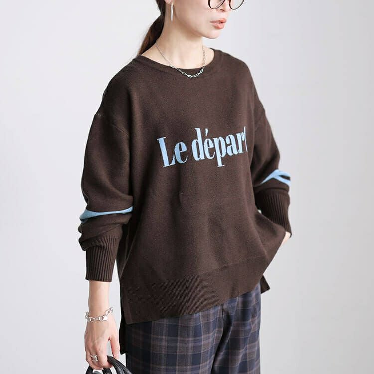 大きいサイズ レディース ロゴ＆ライン配色ジャガードニット cpdai-641612