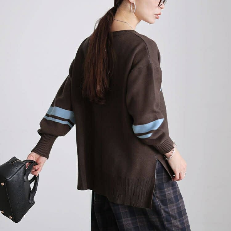 大きいサイズ レディース ロゴ＆ライン配色ジャガードニット cpdai-641612