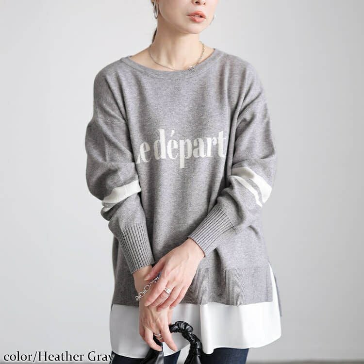 大きいサイズ レディース ロゴ＆ライン配色ジャガードニット cpdai-641612