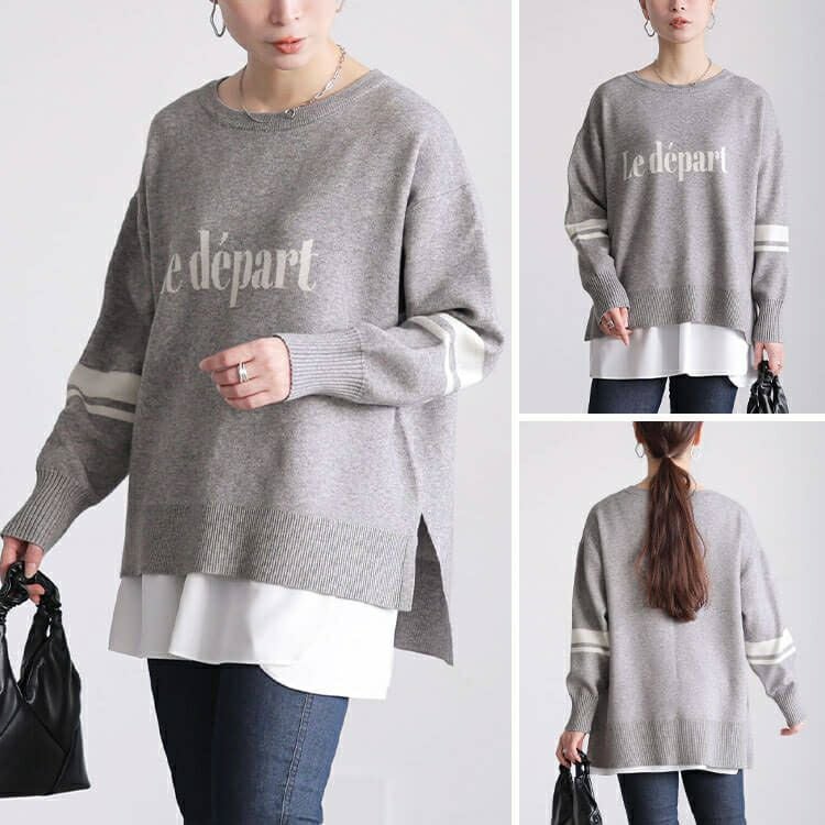 大きいサイズ レディース ロゴ＆ライン配色ジャガードニット cpdai-641612