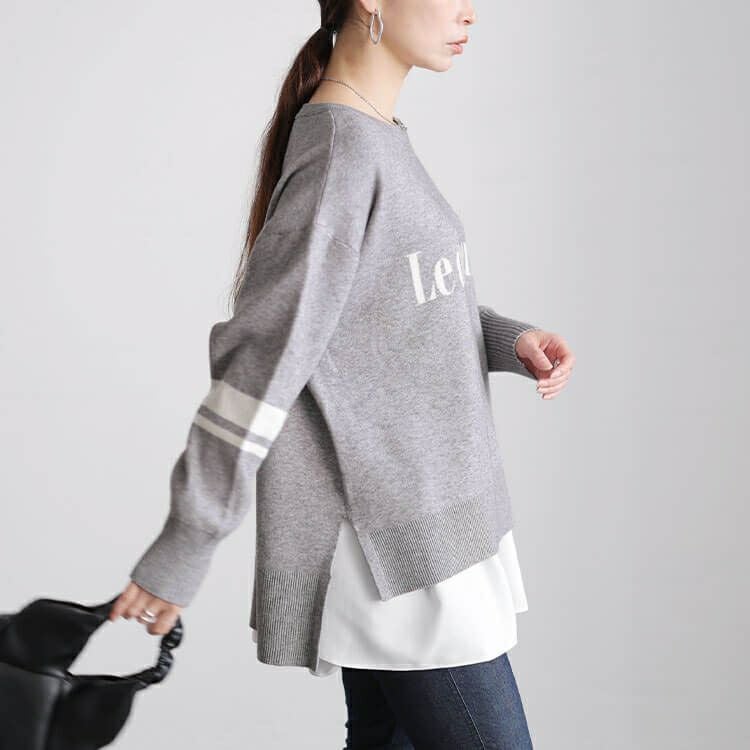 大きいサイズ レディース ロゴ＆ライン配色ジャガードニット cpdai-641612