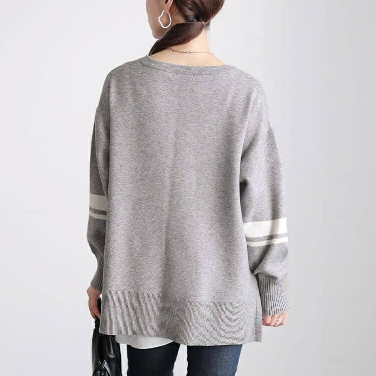 大きいサイズ レディース ロゴ＆ライン配色ジャガードニット cpdai-641612