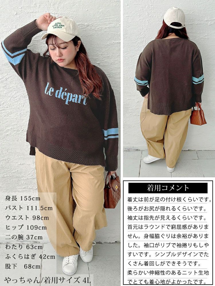 大きいサイズ レディース ロゴ＆ライン配色ジャガードニット cpdai-641612