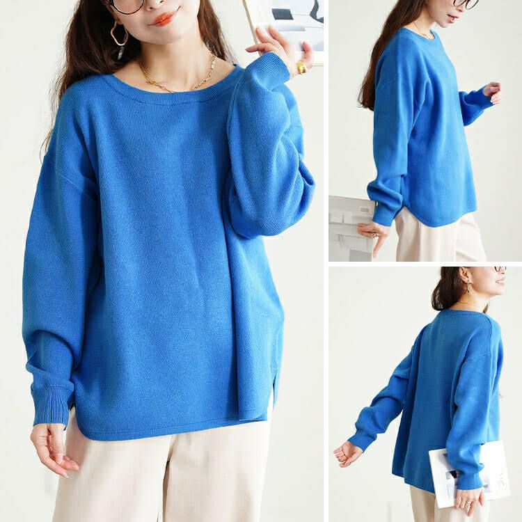 大きいサイズ レディース ラウンドヘムハイゲージニット cpdai-641590