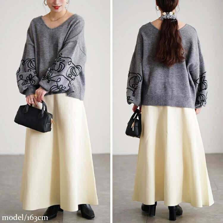 大きいサイズ レディース ハイゲージニットフレアスカート cpdai-641611