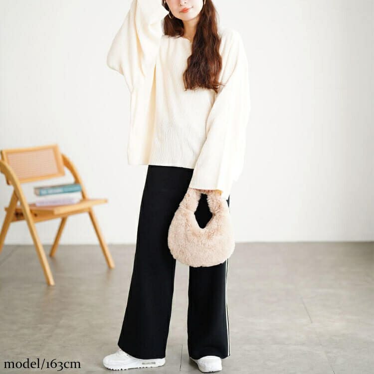 大きいサイズ レディース サイドラインセミワイドニットパンツ cpdai-640937