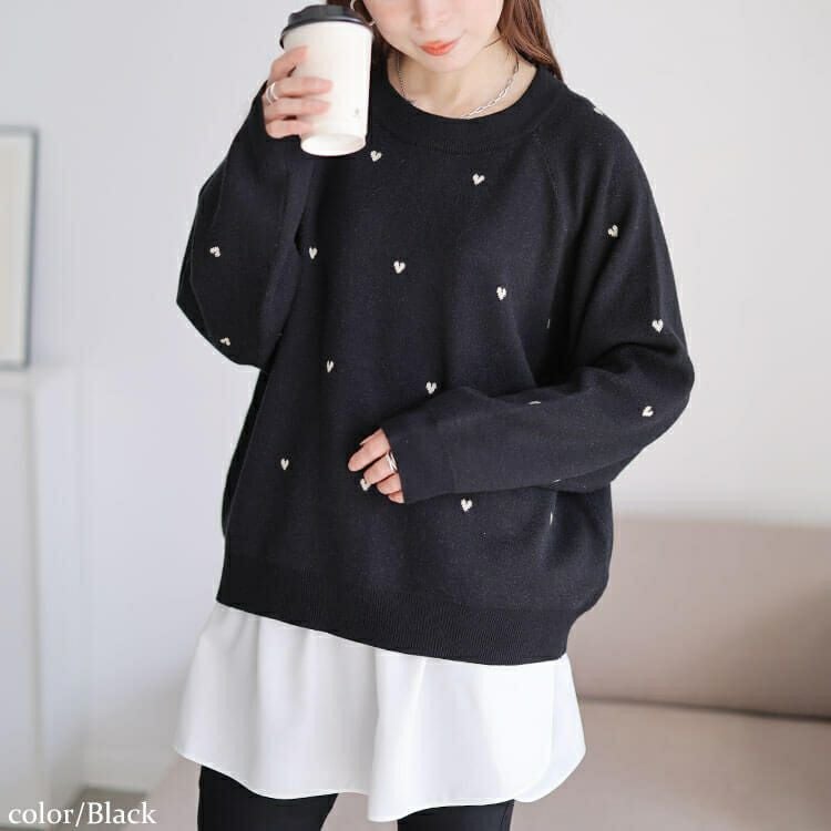 大きいサイズ レディース ハート＆スター柄ジャガードニット cpdai-640936