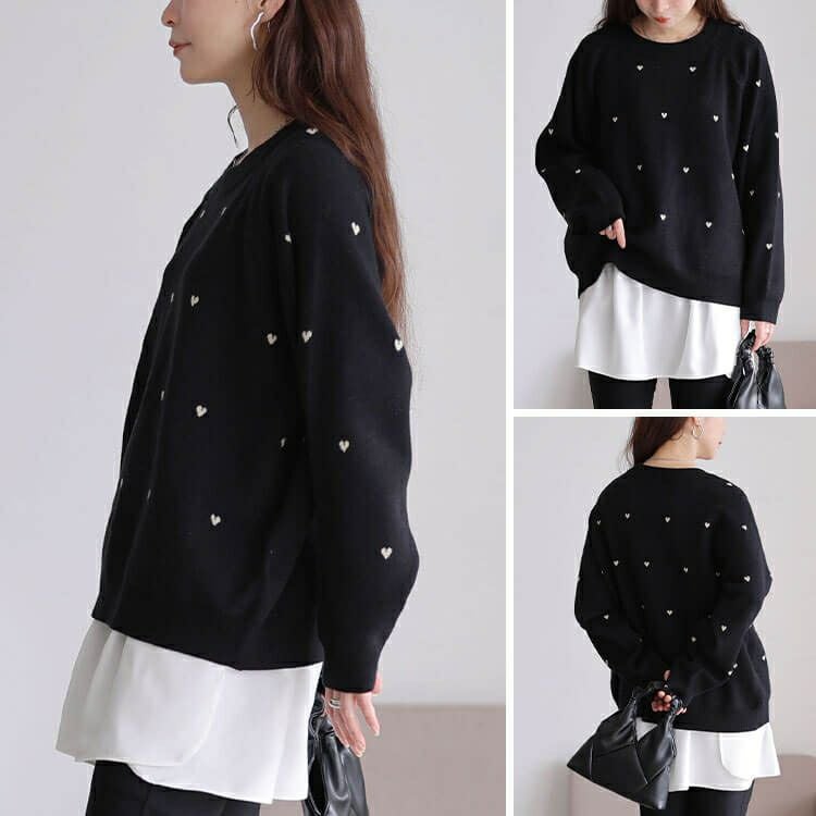 大きいサイズ レディース ハート＆スター柄ジャガードニット cpdai-640936