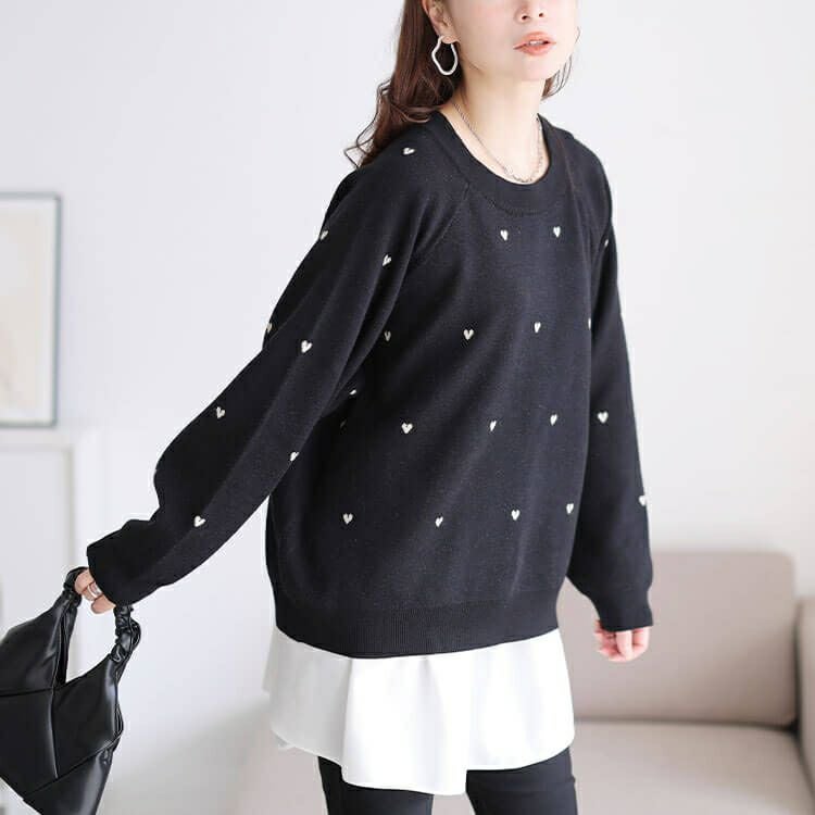 大きいサイズ レディース ハート＆スター柄ジャガードニット cpdai-640936