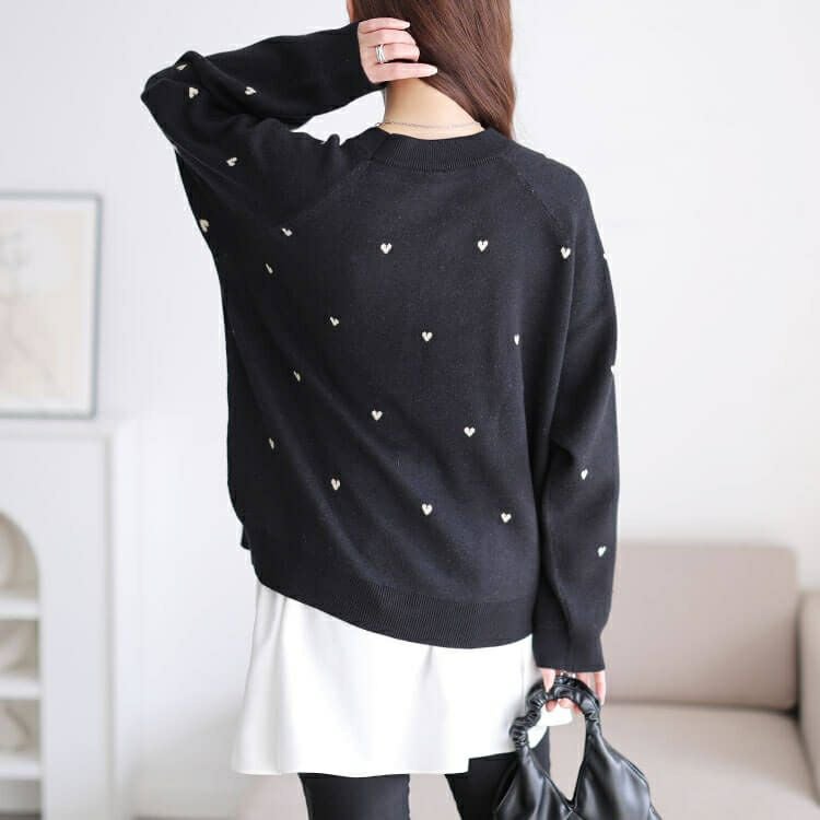 大きいサイズ レディース ハート＆スター柄ジャガードニット cpdai-640936