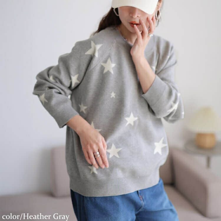 大きいサイズ レディース ハート＆スター柄ジャガードニット cpdai-640936