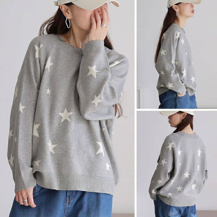 大きいサイズ レディース ハート＆スター柄ジャガードニット cpdai-640936