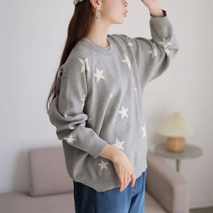 大きいサイズ レディース ハート＆スター柄ジャガードニット cpdai-640936