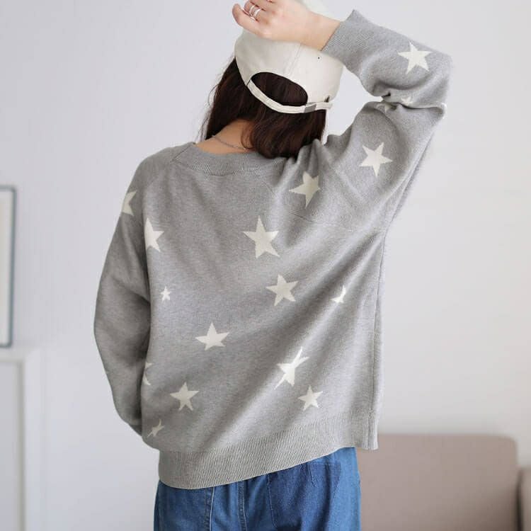 大きいサイズ レディース ハート＆スター柄ジャガードニット cpdai-640936