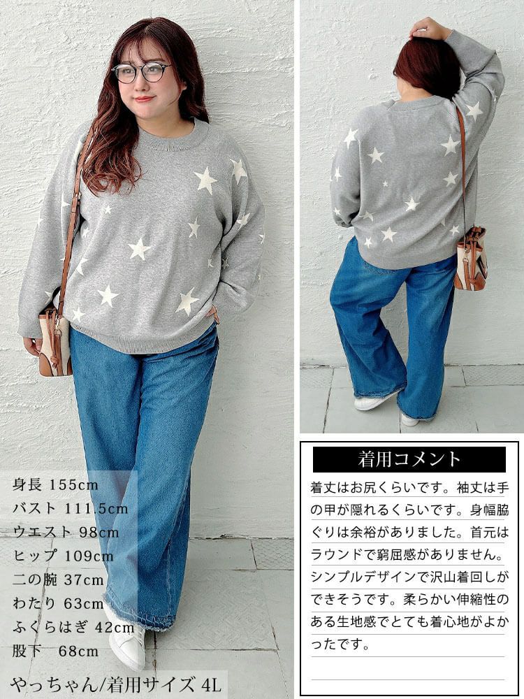 大きいサイズ レディース ハート＆スター柄ジャガードニット cpdai-640936