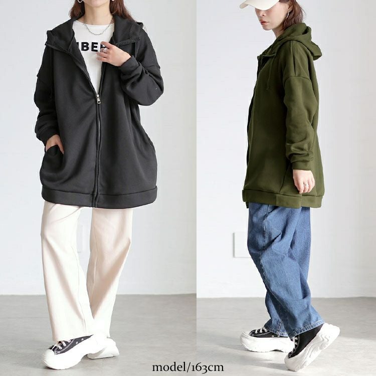 大きいサイズ レディース 裏起毛オーバーサイズジップアップパーカー goldy-1787