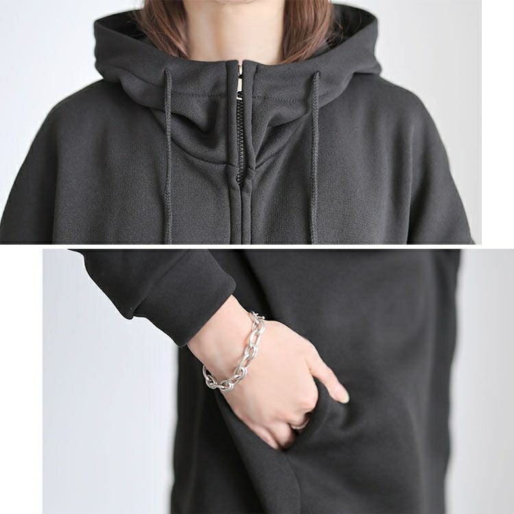 大きいサイズ レディース 裏起毛オーバーサイズジップアップパーカー goldy-1787