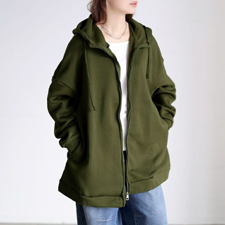 大きいサイズ レディース 裏起毛オーバーサイズジップアップパーカー goldy-1787