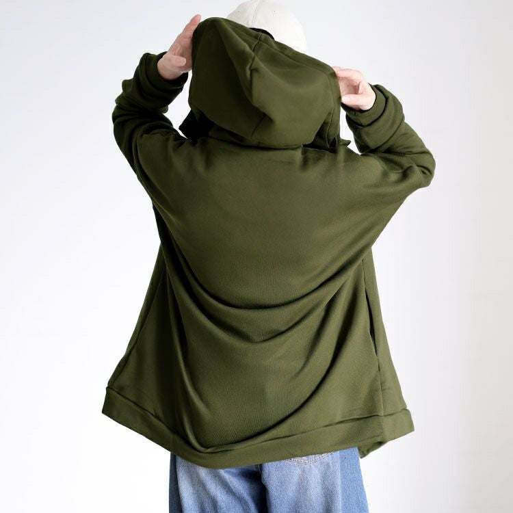 大きいサイズ レディース 裏起毛オーバーサイズジップアップパーカー goldy-1787