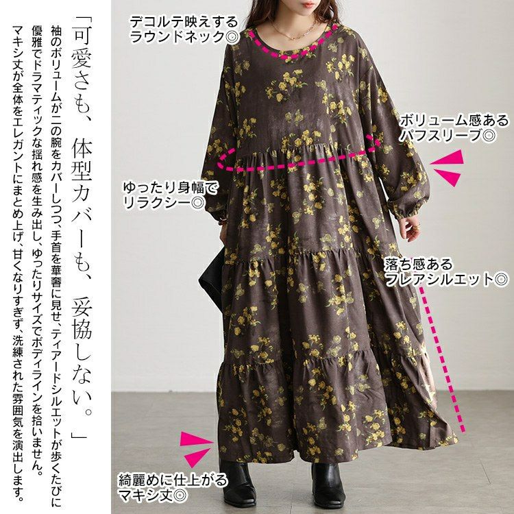 大きいサイズ レディース ぼかし花柄ティアードマキシワンピース maru-30208