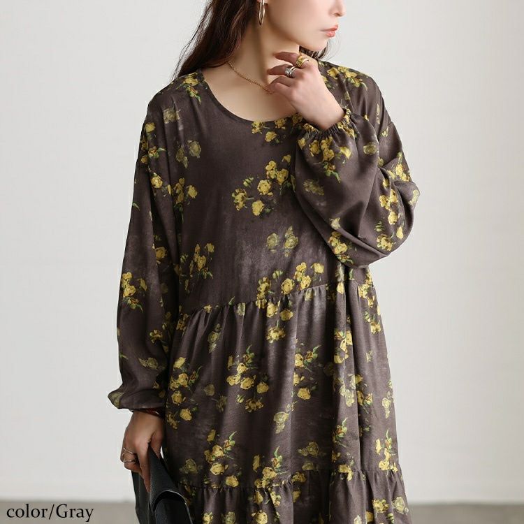 大きいサイズ レディース ぼかし花柄ティアードマキシワンピース maru-30208