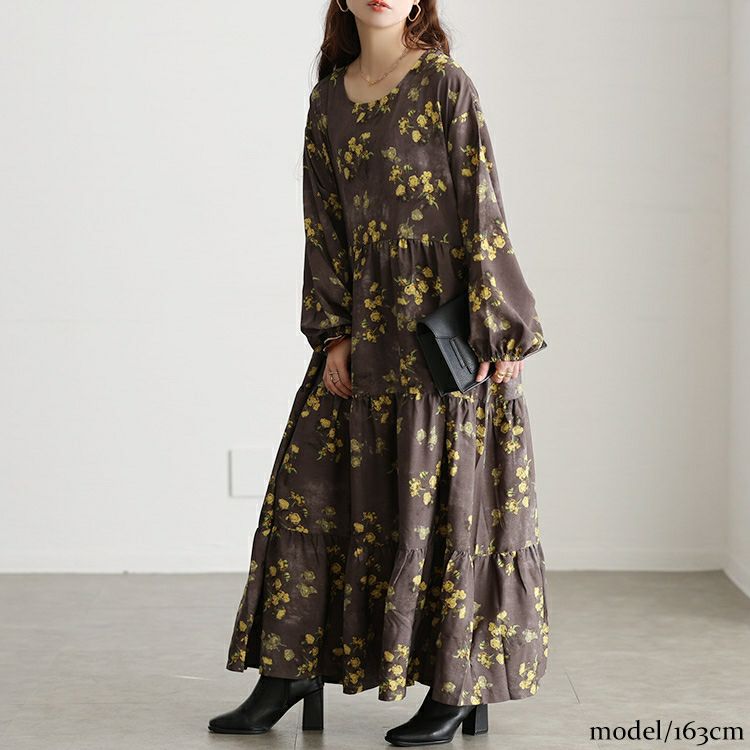大きいサイズ レディース ぼかし花柄ティアードマキシワンピース maru-30208