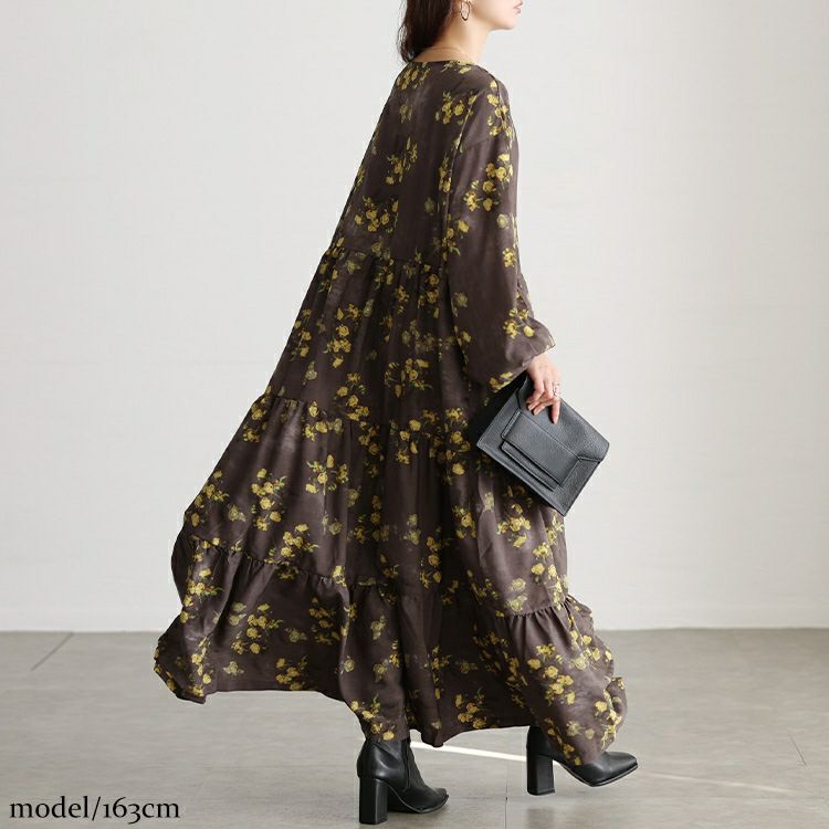 大きいサイズ レディース ぼかし花柄ティアードマキシワンピース maru-30208