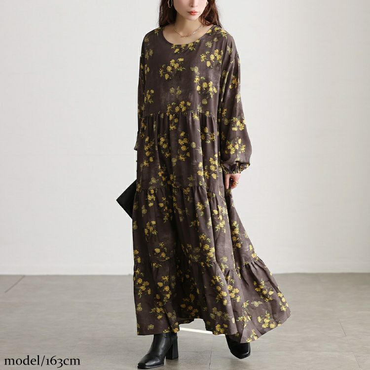 大きいサイズ レディース ぼかし花柄ティアードマキシワンピース maru-30208