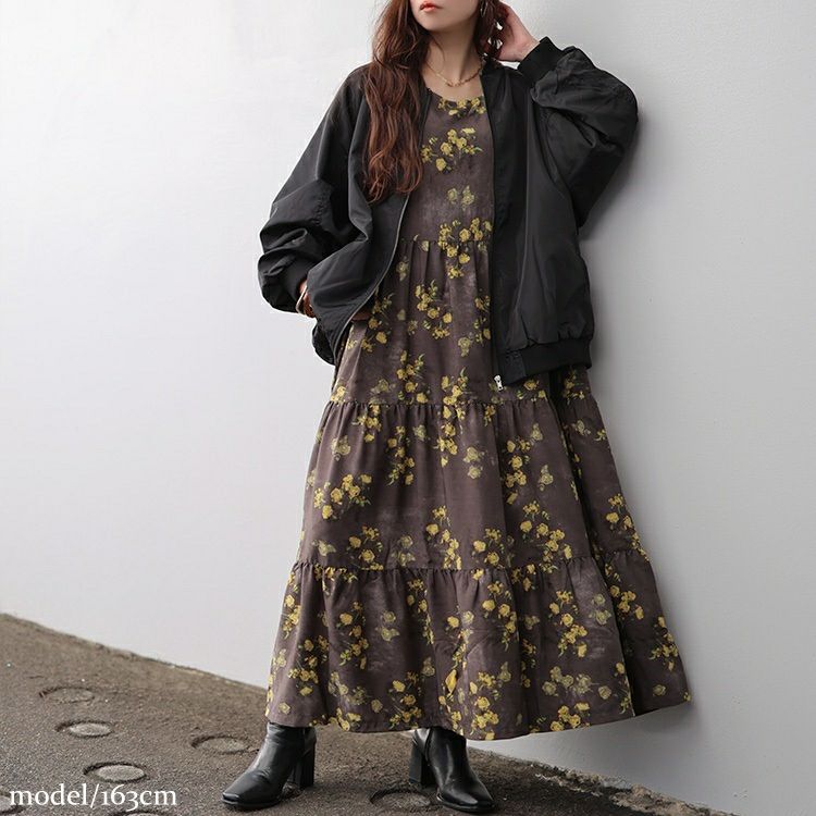 大きいサイズ レディース ぼかし花柄ティアードマキシワンピース maru-30208