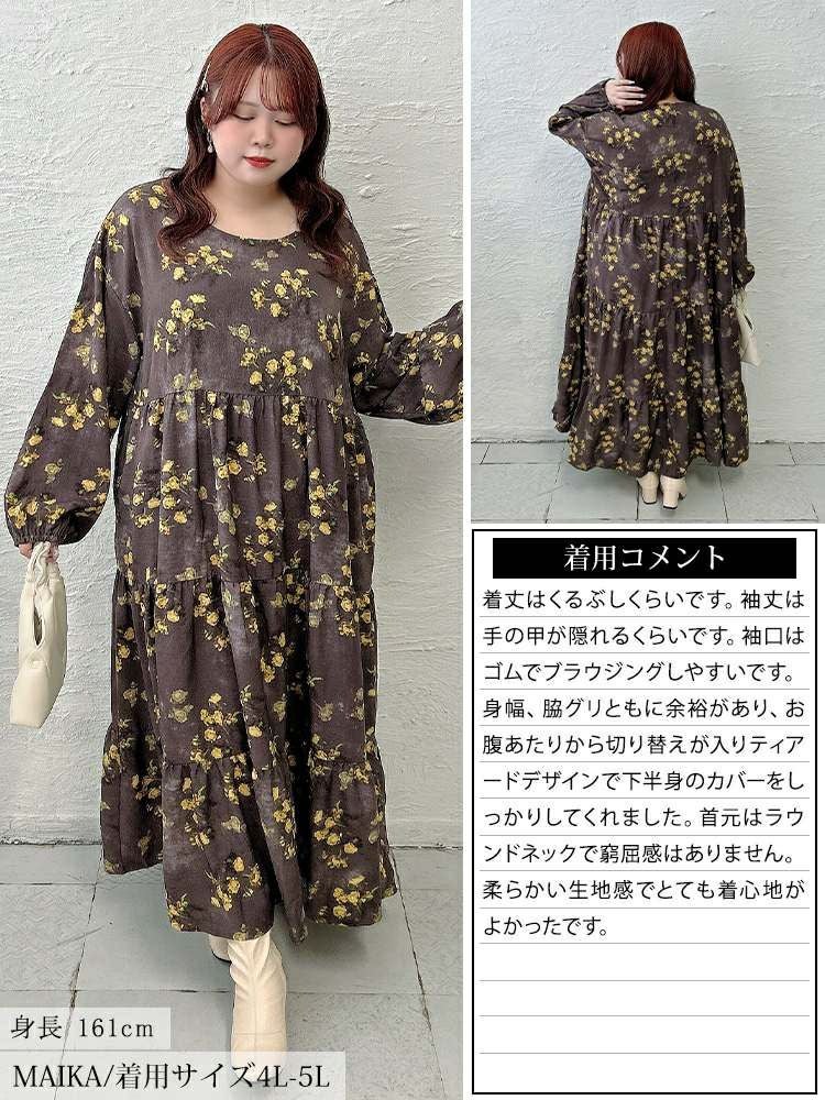大きいサイズ レディース ぼかし花柄ティアードマキシワンピース maru-30208