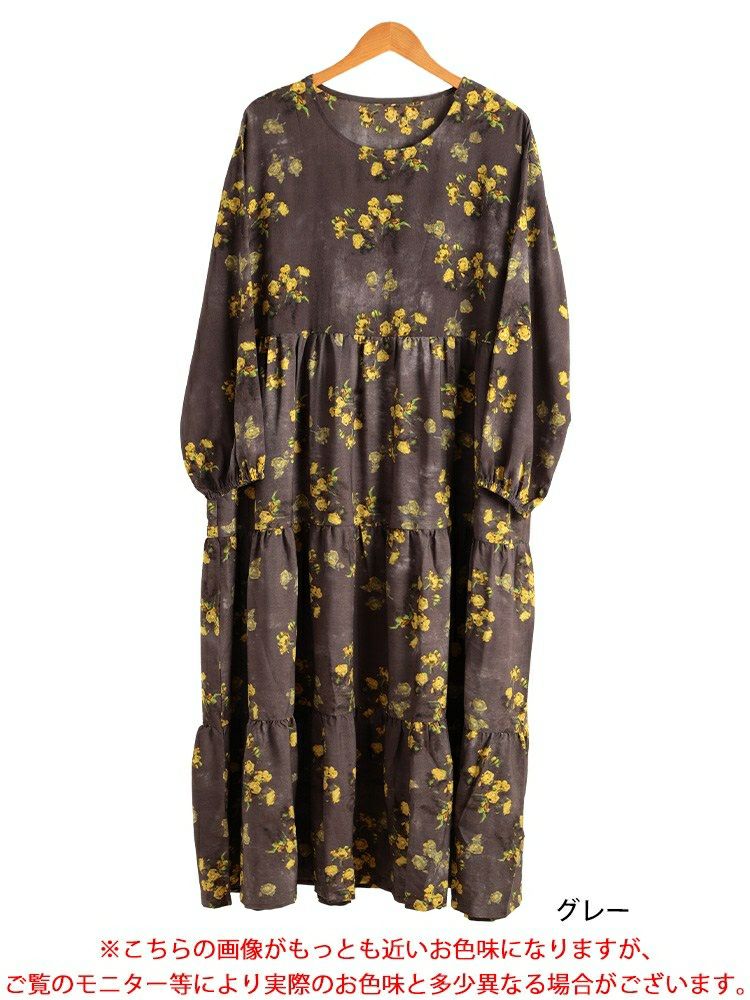 大きいサイズ レディース ぼかし花柄ティアードマキシワンピース maru-30208