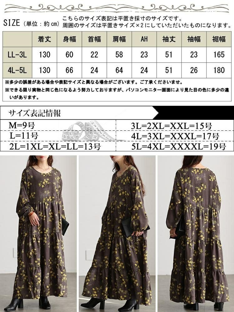 大きいサイズ レディース ぼかし花柄ティアードマキシワンピース maru-30208