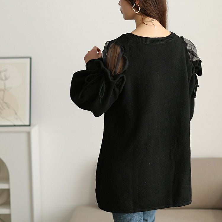 大きいサイズ レディース シアーショルダードロストニットチュニック jp570