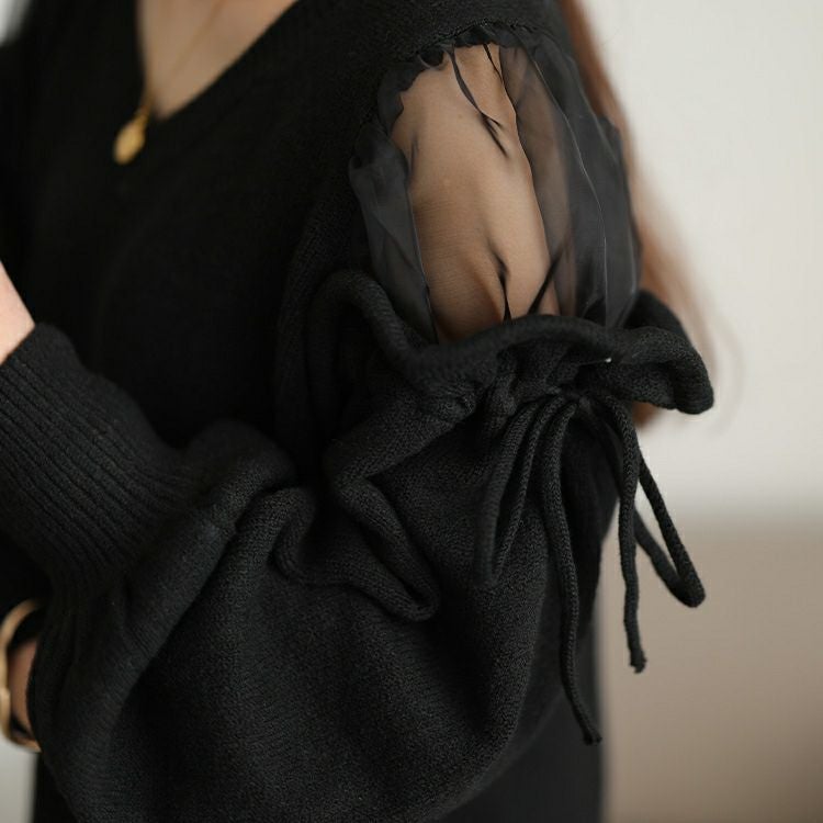 大きいサイズ レディース シアーショルダードロストニットチュニック jp570