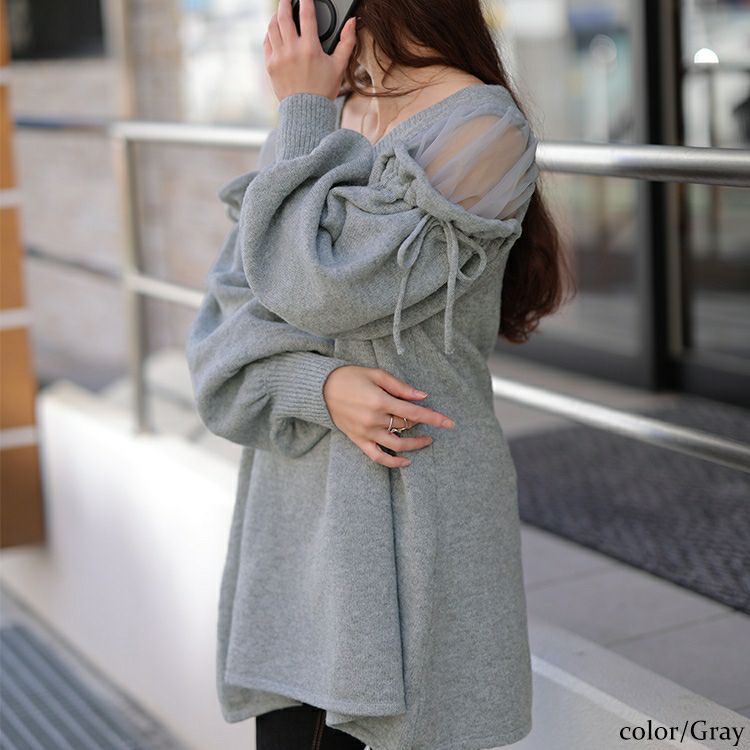 大きいサイズ レディース シアーショルダードロストニットチュニック jp570