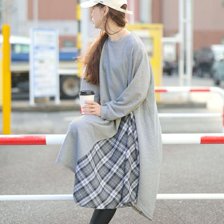 大きいサイズ レディース チェック柄アシメ切り替えワンピース cast-5562006