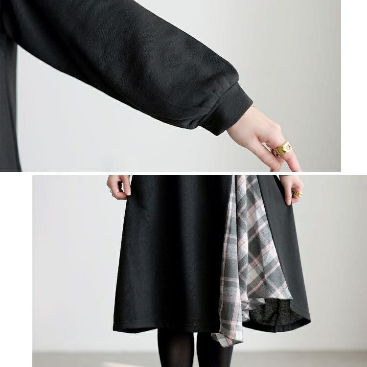 大きいサイズ レディース チェック柄アシメ切り替えワンピース cast-5562006