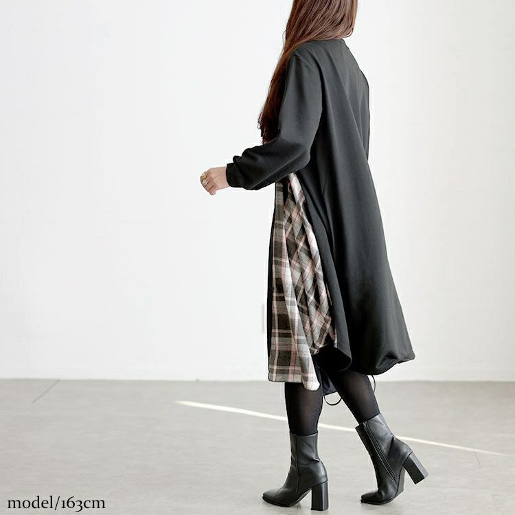 大きいサイズ レディース チェック柄アシメ切り替えワンピース cast-5562006