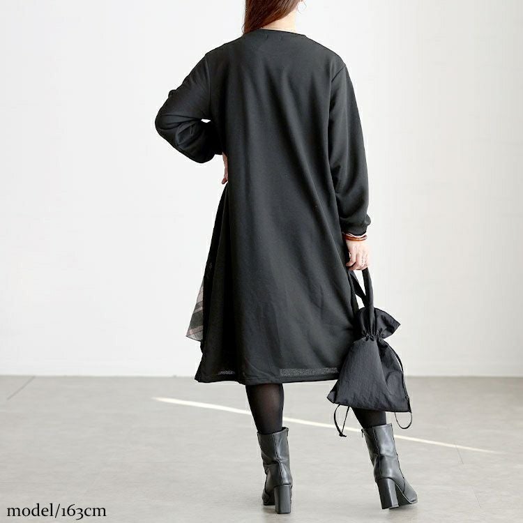 大きいサイズ レディース チェック柄アシメ切り替えワンピース cast-5562006