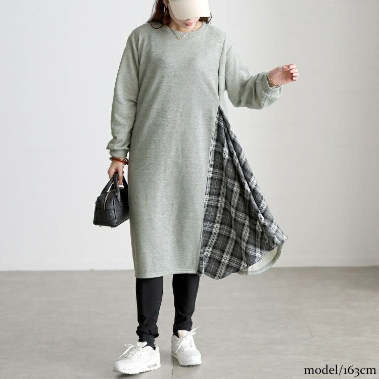 大きいサイズ レディース チェック柄アシメ切り替えワンピース cast-5562006