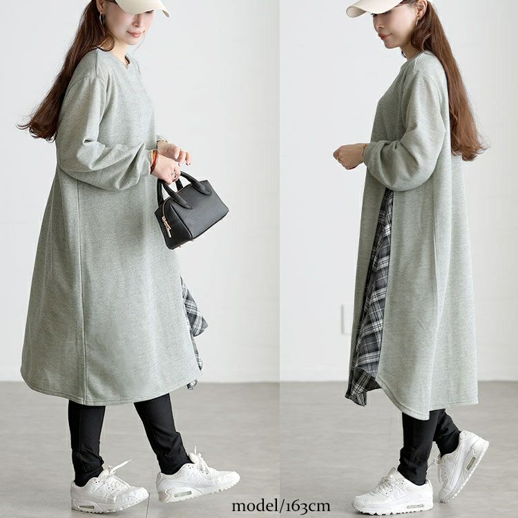 大きいサイズ レディース チェック柄アシメ切り替えワンピース cast-5562006