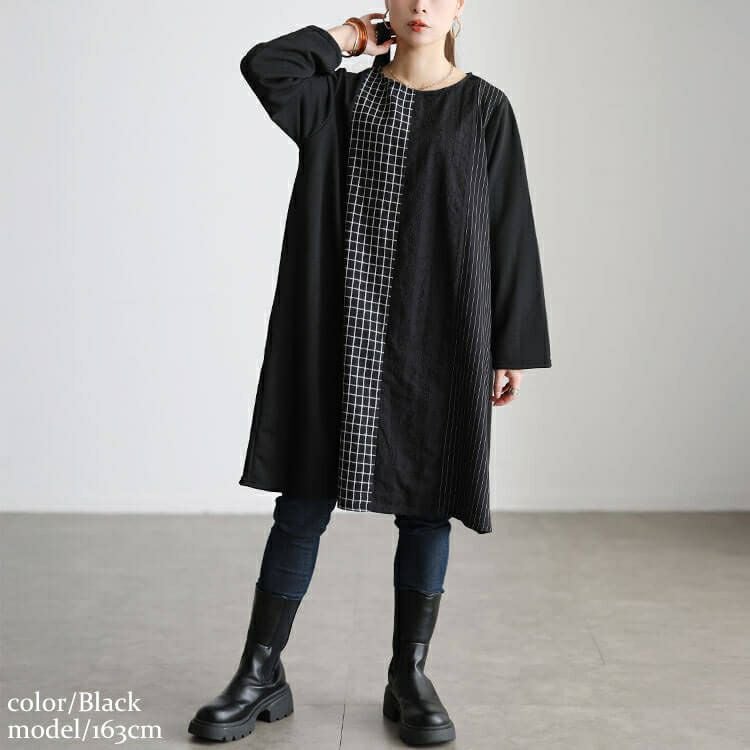 大きいサイズ レディース 異素材切り替えチュニックワンピース cast-5562005
